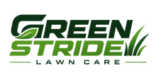 Green and light green “Green Stride Lawn Care” logo with grass blade graphic