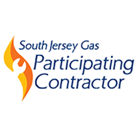Logo for South Jersey Gas Participating Contractor: blue text and a flame/wrench icon.