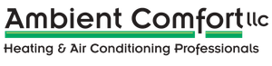 Logo for Ambient Comfort LLC, featuring black text, a green bar, and the words: Heating & Air Conditioning Professionals.