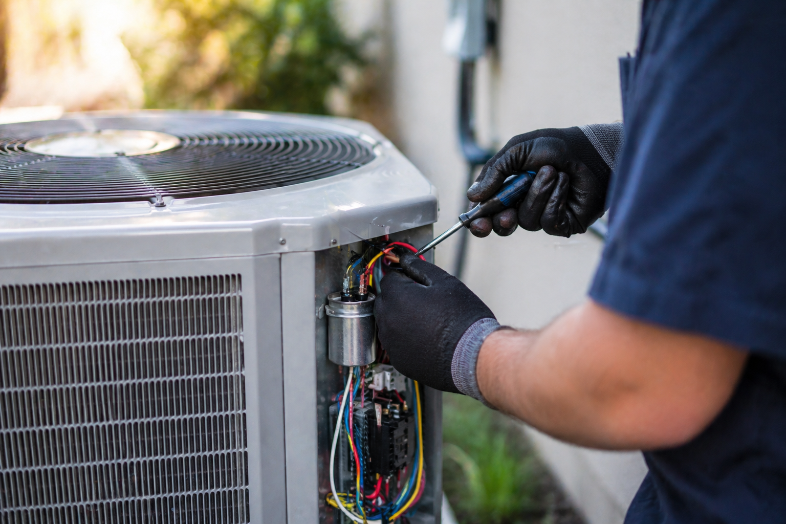 technician working on an ac compressor