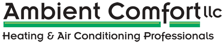 Logo for Ambient Comfort LLC. Green bar across with words: 