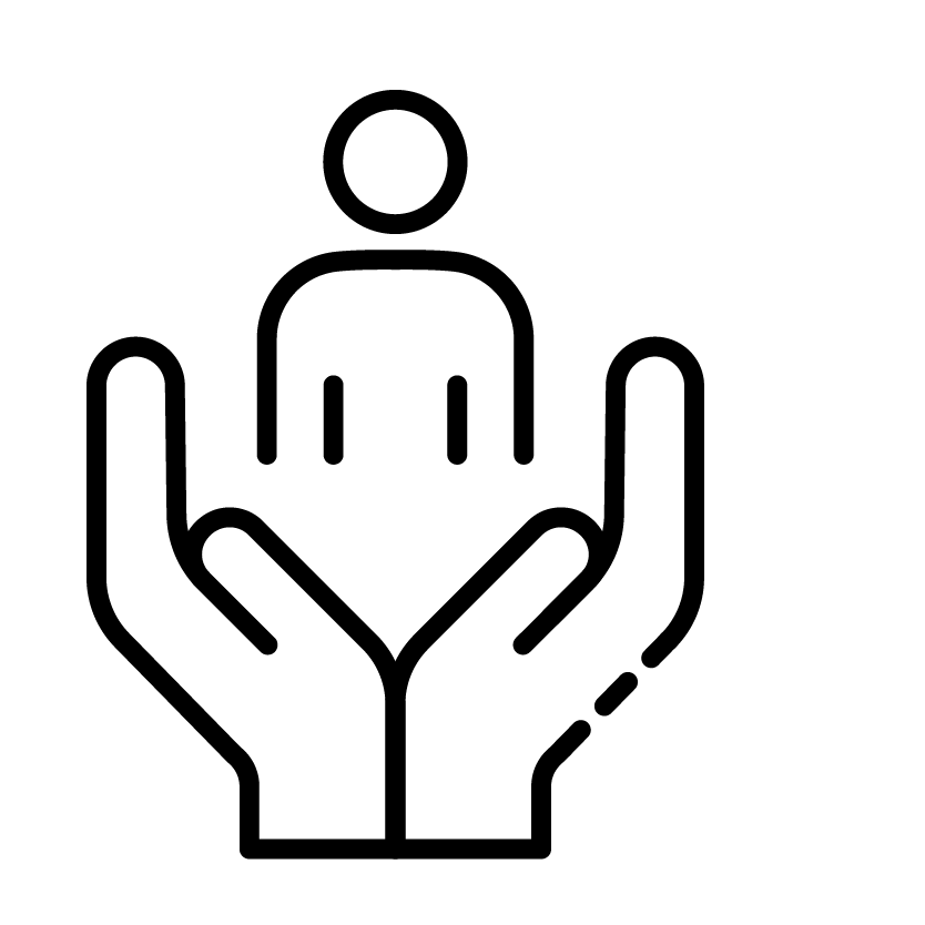 a line drawing of two hands holding a person .