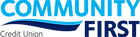 Community First Credit Union logo in blue and black text with a wave graphic