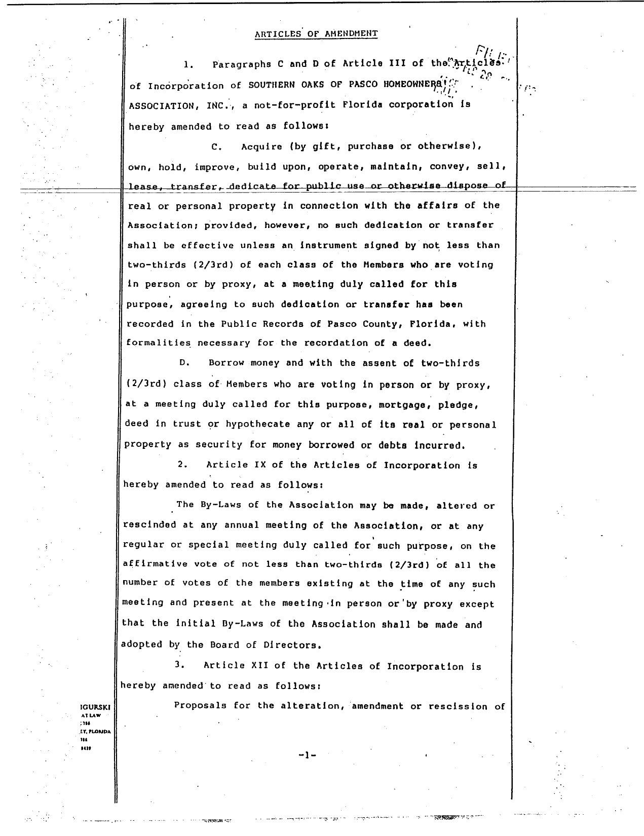 Articles of Incorporation -- Amendment