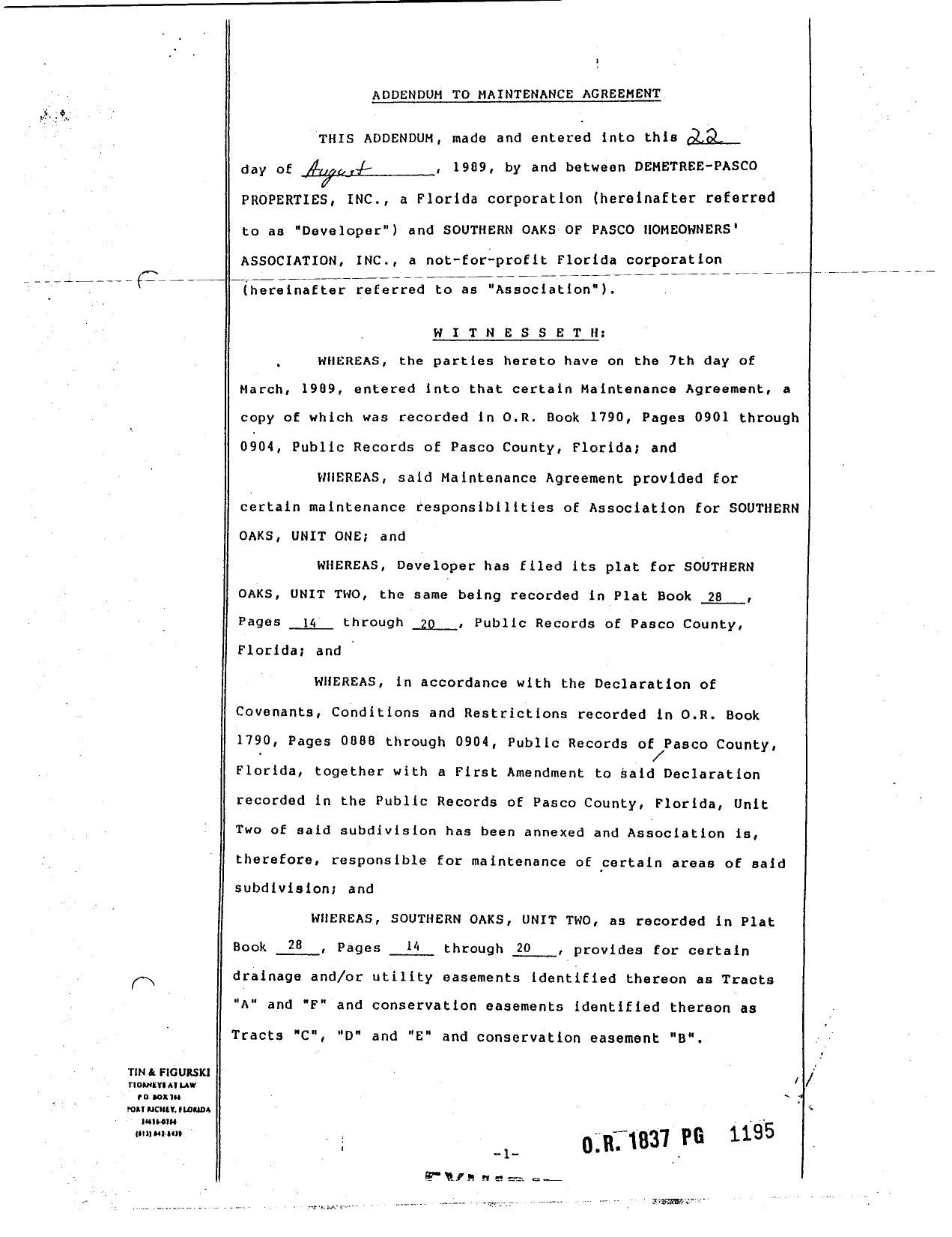 Maintenance Agreement -- Addendum