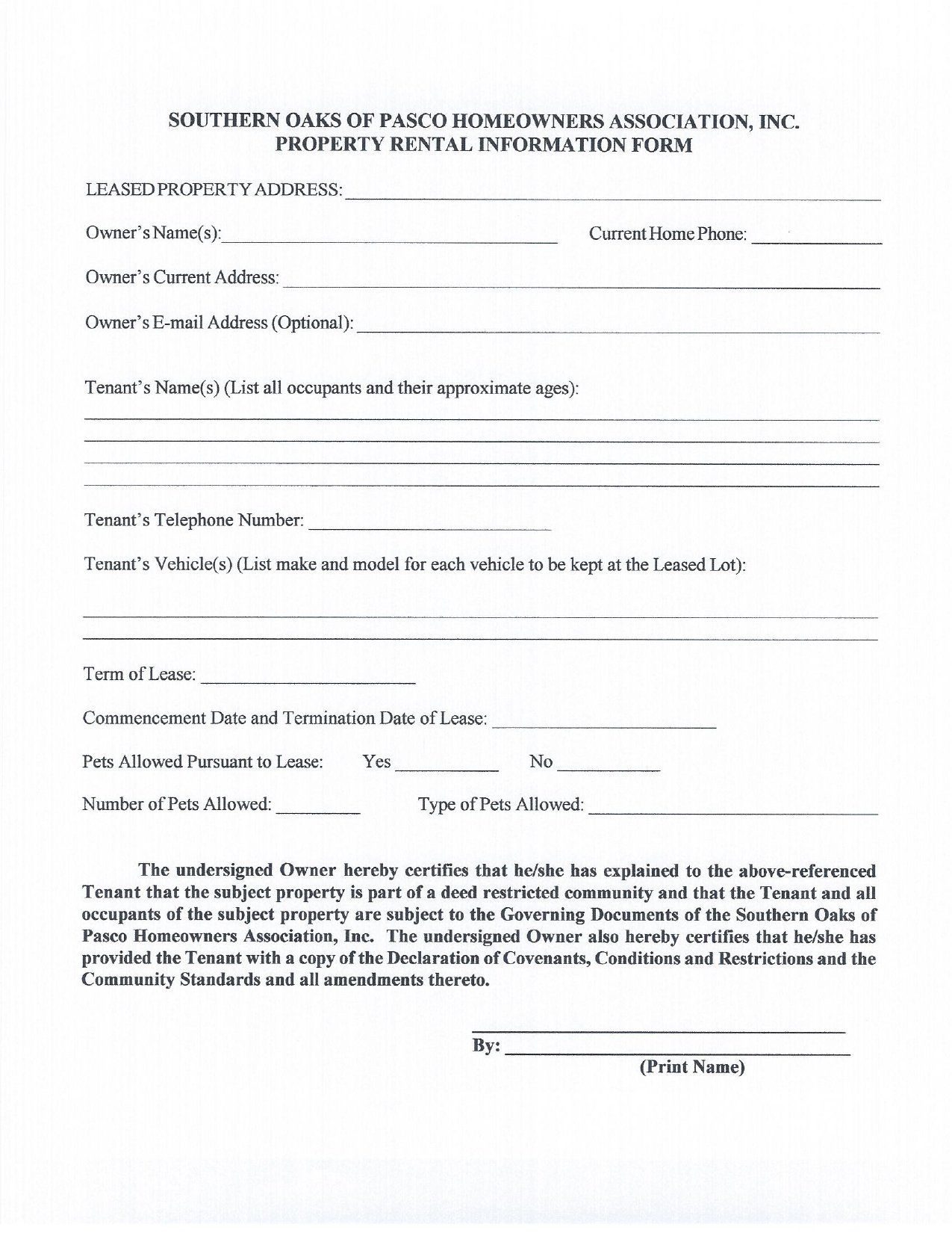 Property Rental Information Form