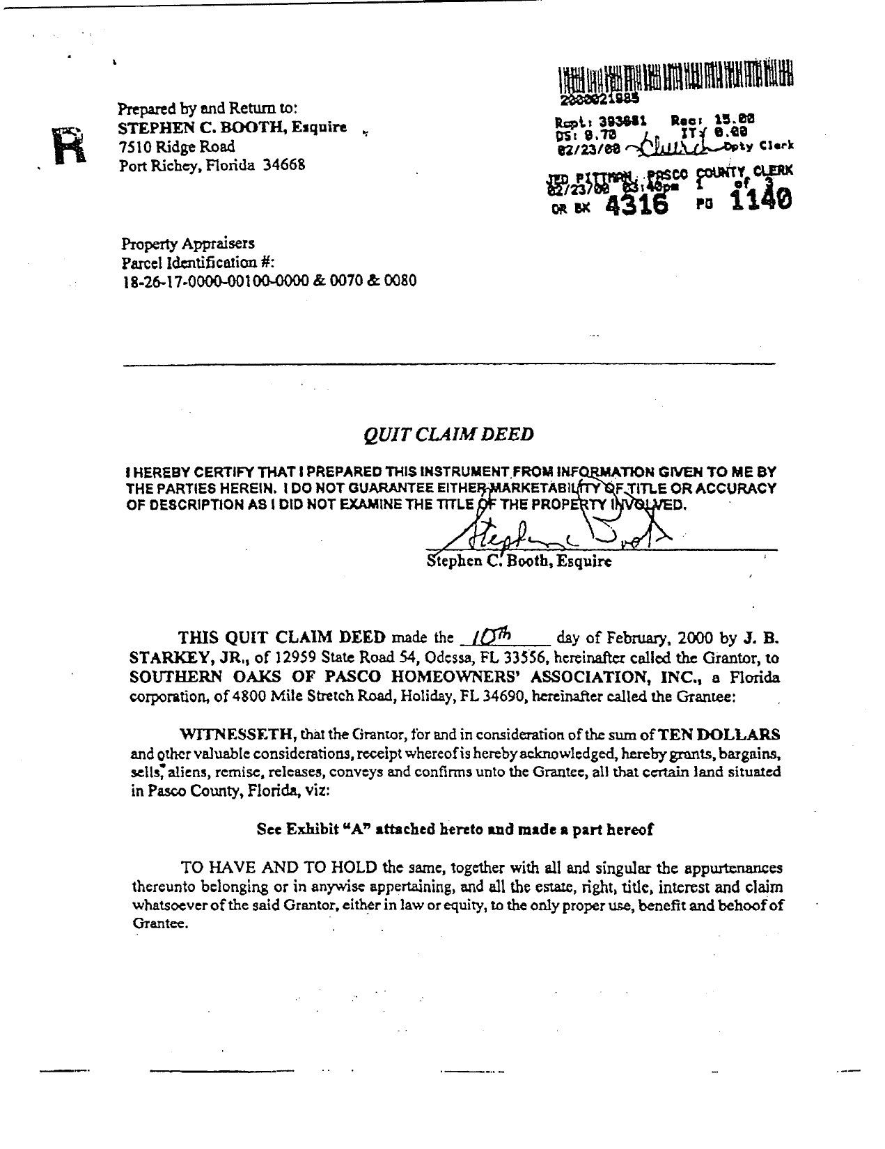 Quit Claim Deed - February 2000