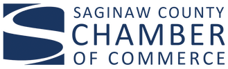 Saginaw County Chamber of Commerce logo in blue and white with stylized “S” icon