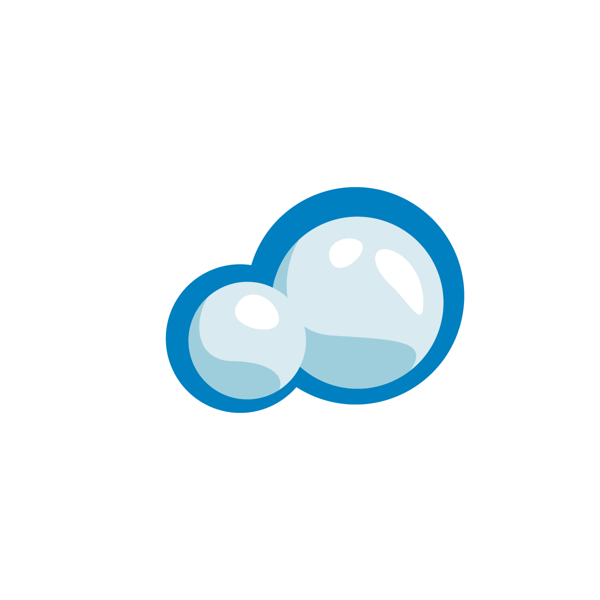 Two soap bubbles in a blue circle on a white background.