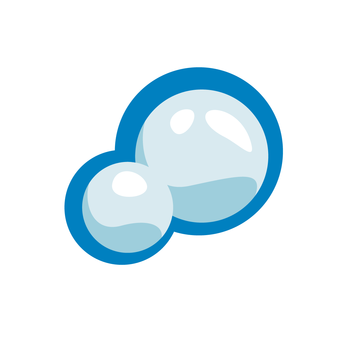 Two bubbles are floating in a blue circle on a white background.