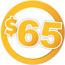 yellow circle with $65 inside of it