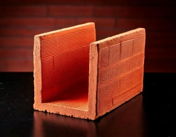 Um tijolo vermelho está sobre uma mesa preta