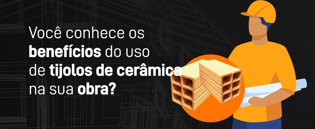 Um trabalhador da construção civil está segurando um tijolo e uma planta.