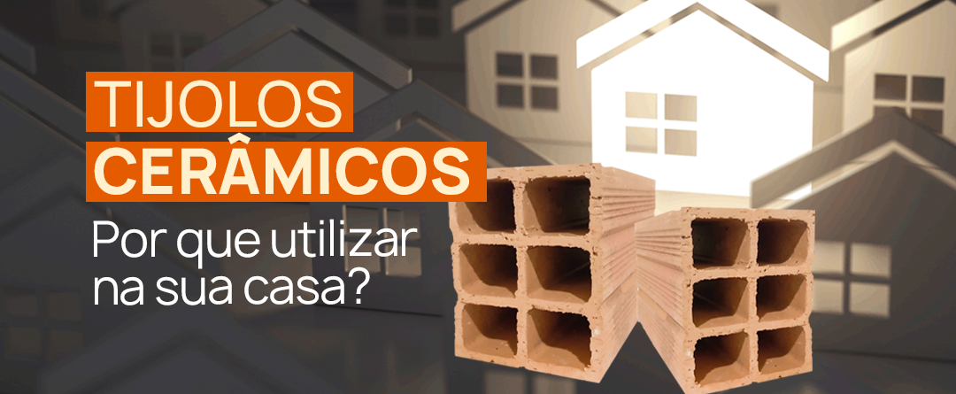 A stack of bricks with a house in the background and the words tijolos ceramicos por que utilizar na sua casa.