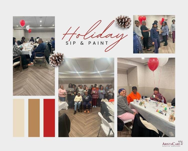Holiday Sip and Paint event at AristaCare at Parkside in Linden NJ