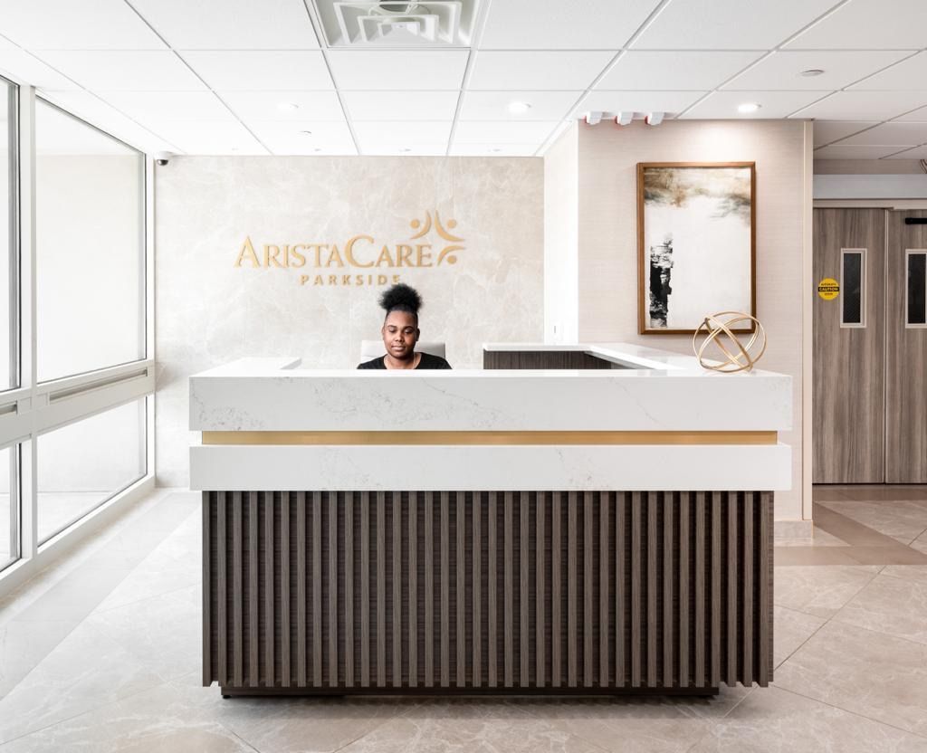 Lobby and reception at AristaCare at Parkside in Linden NJ