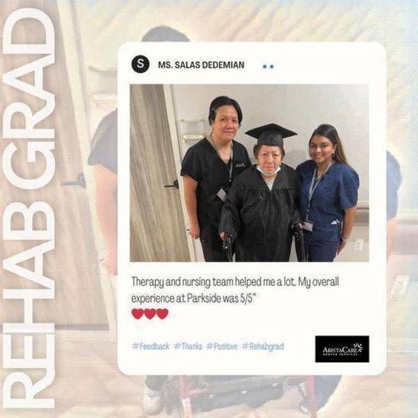 Rehab graduation celebration at AristaCare at Parkside in Linden NJ