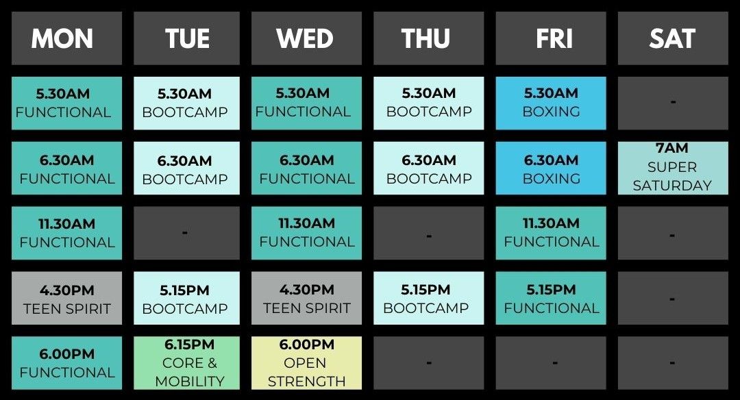 Timetable for gym sessions