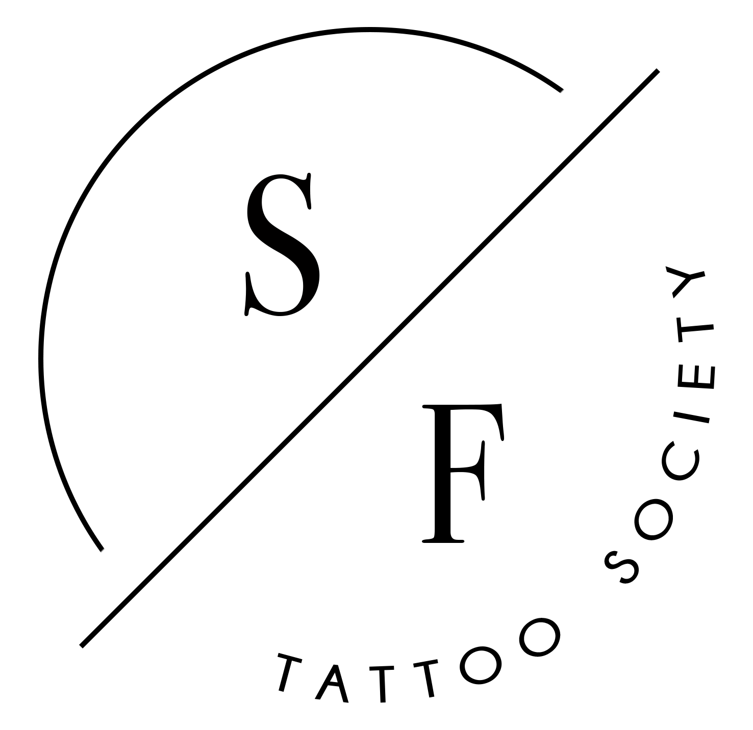 Black and white logo of letter 'S' and letter 'F' for tattoo studio - SF Tattoo Society