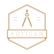 Gold Artisan Build Construct logo with compass icon and CC/BC on a dark background