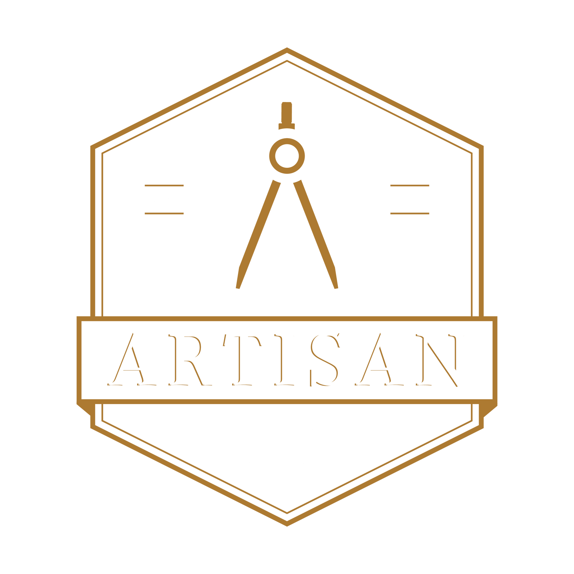 Gold Artisan Build Construct logo with compass icon and CC/BC on a dark background