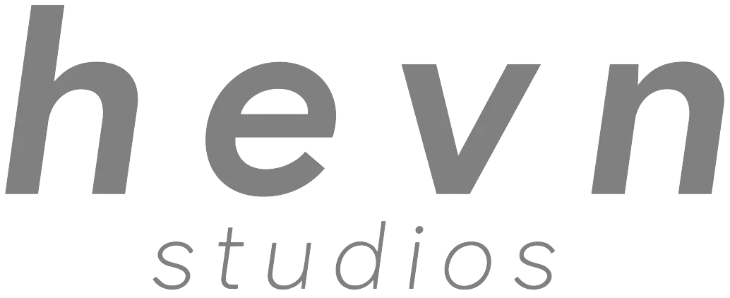 Logo reading “hevn studios” in gray lowercase text on a white background