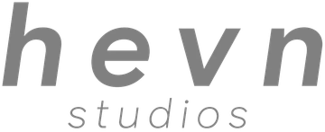 Logo reading “hevn studios” in gray lowercase text on a white background