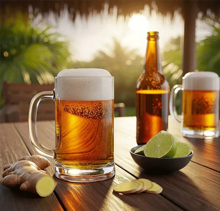 2 verres de bière au gingembre Fée d'Or