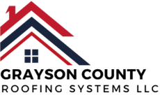 Grayson County Roofing Systems LLC logo with red and navy roof shapes above black text.