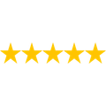 Five gold stars in a row on a white background