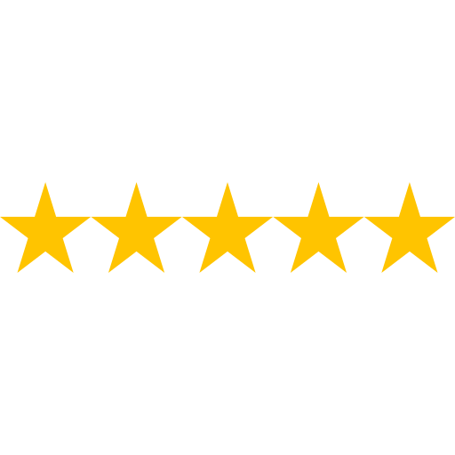 Five gold stars in a row on a white background