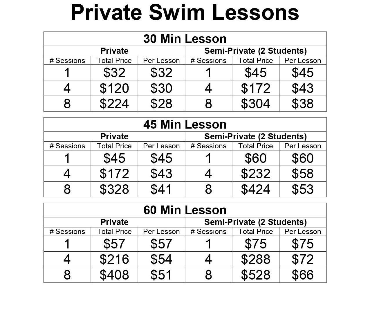 Private Swimming