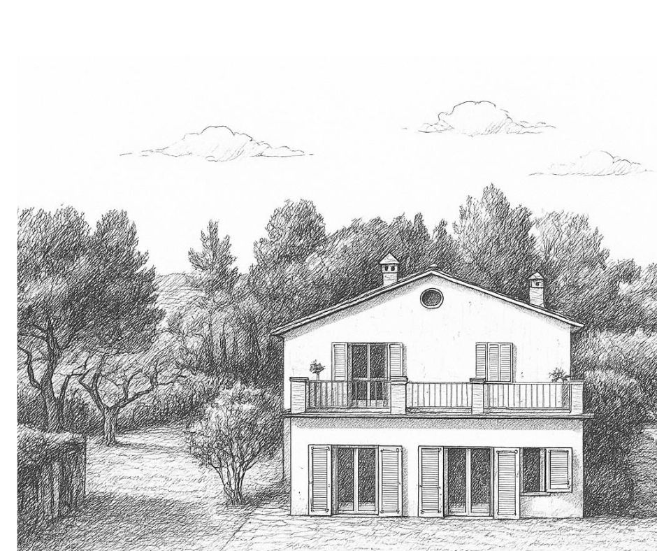 tekening van vakantiewoning in Potenza Picena met groot balkon