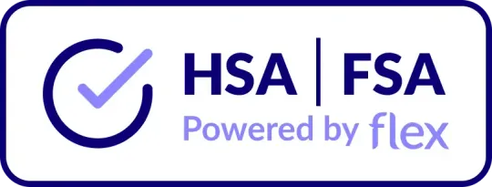 HSA | FSA logo with checkmark icon and “Powered by flex” on white background