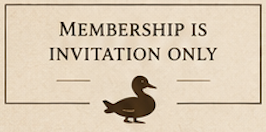 Sign reading “MEMBERSHIP IS INVITATION ONLY” with a duck silhouette on a beige background.