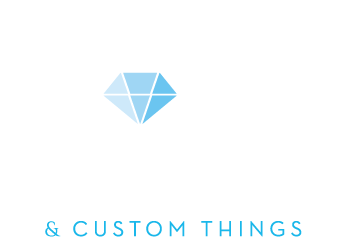 Light blue diamond logo above the words “& CUSTOM THINGS” on a white background