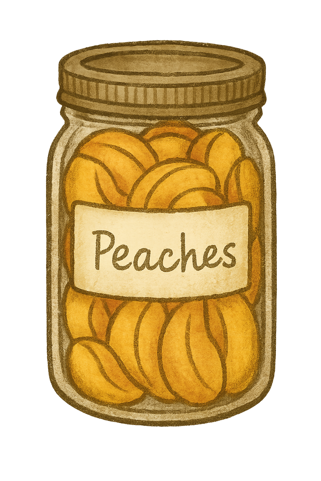 Jar of preserved peaches, labeled