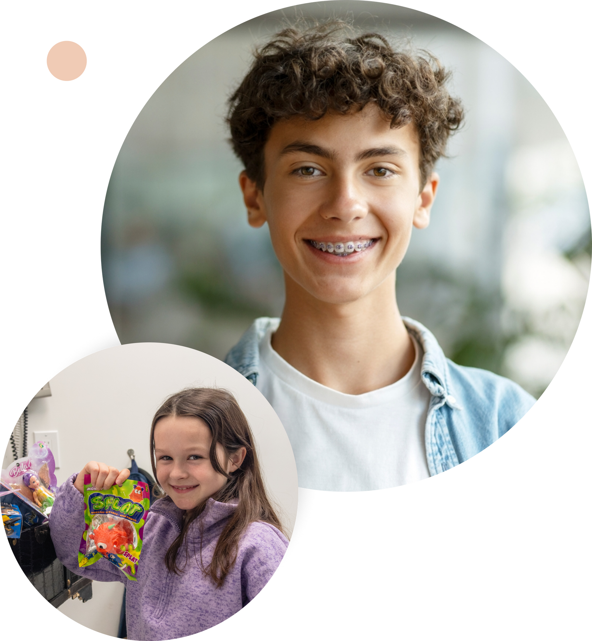a boy and a girl with braces give a thumbs up