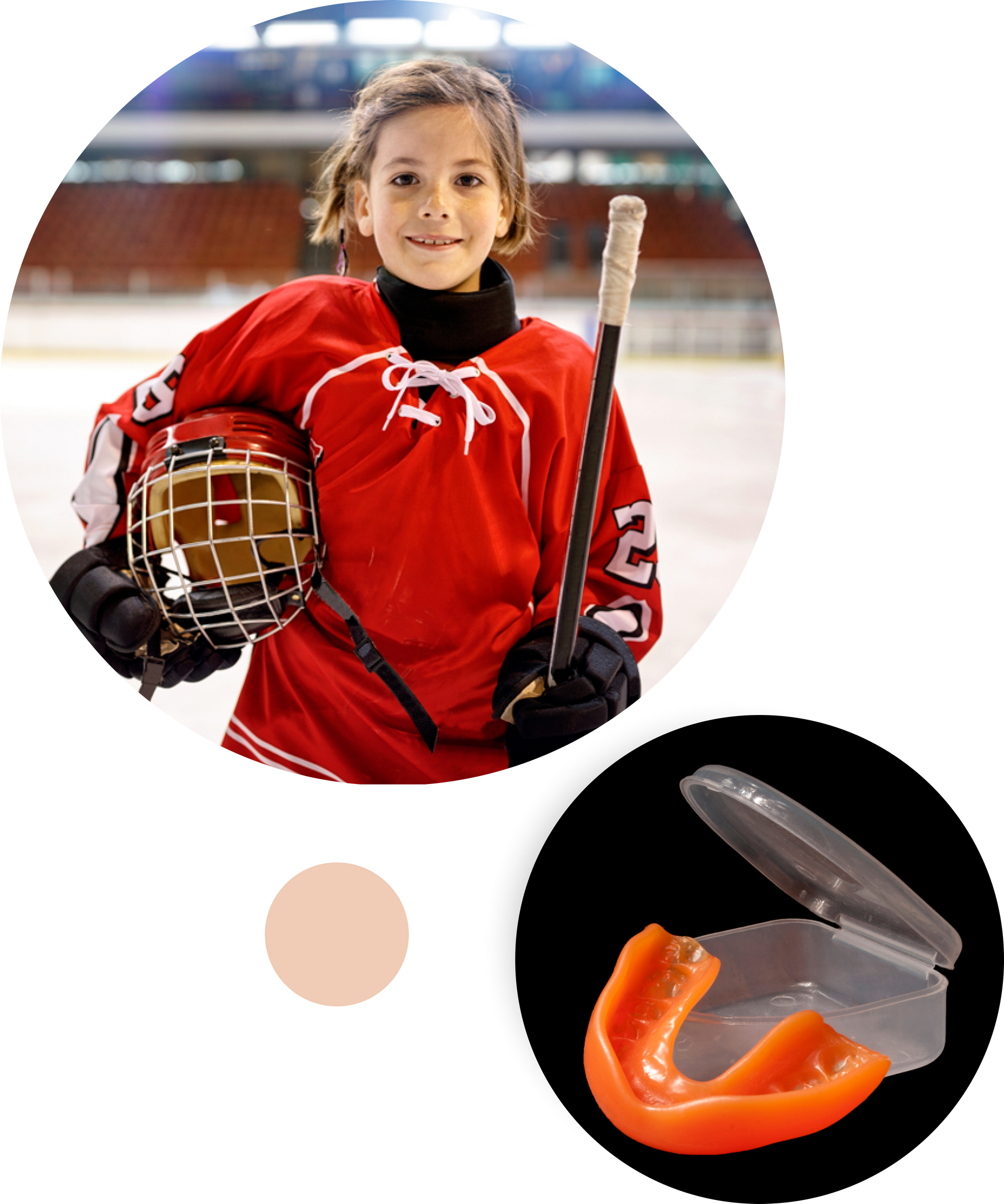 a woman holding a pair of clear braces next to a boy holding a model of teeth