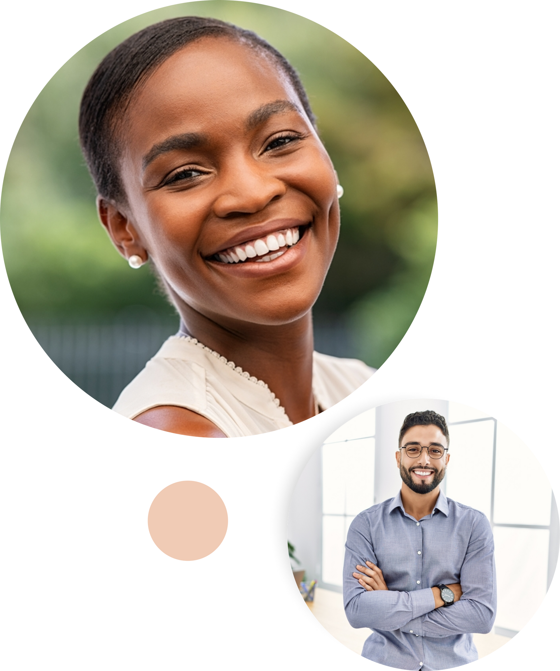 a man and a woman are smiling in circles