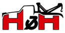 A red and white logo on a white background