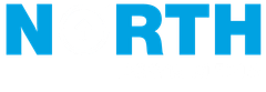 The word north is written in blue letters on a white background.