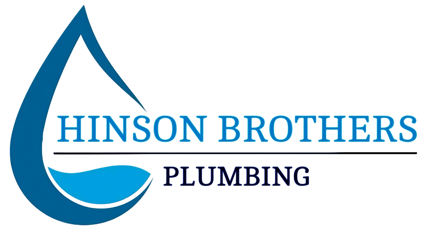 Logo for Hinson Brothers Plumbing: Blue water drop shape with company name and "Plumbing" below.