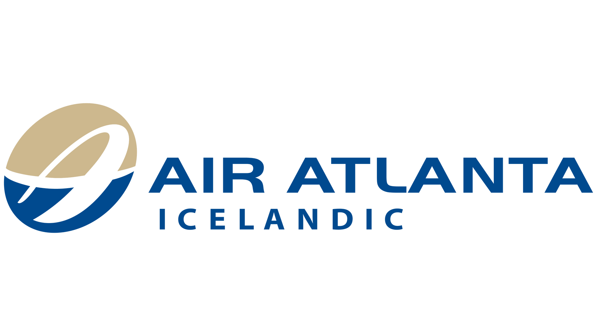 The logo for air atlanta icelandic is blue and gold.