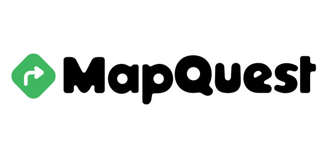 A mapquest logo with a green arrow pointing to the right.