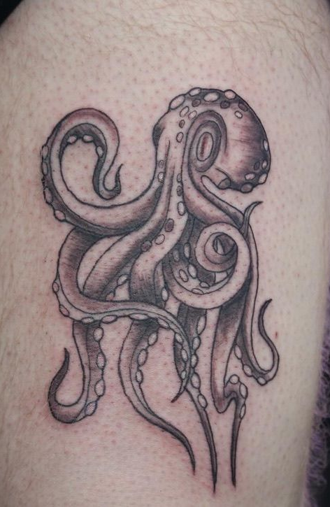 realistic octopus tattoo with flowing tentacles by animal tattoo artist in Reading PA
