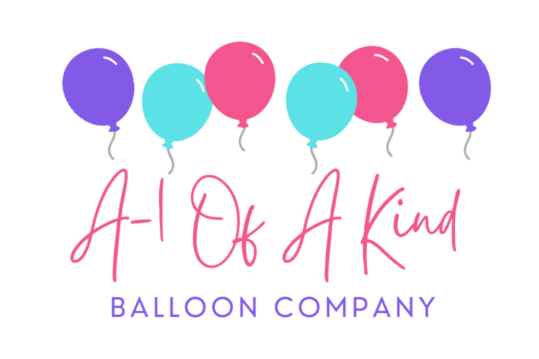 A logo for a balloon company with balloons on a white background.