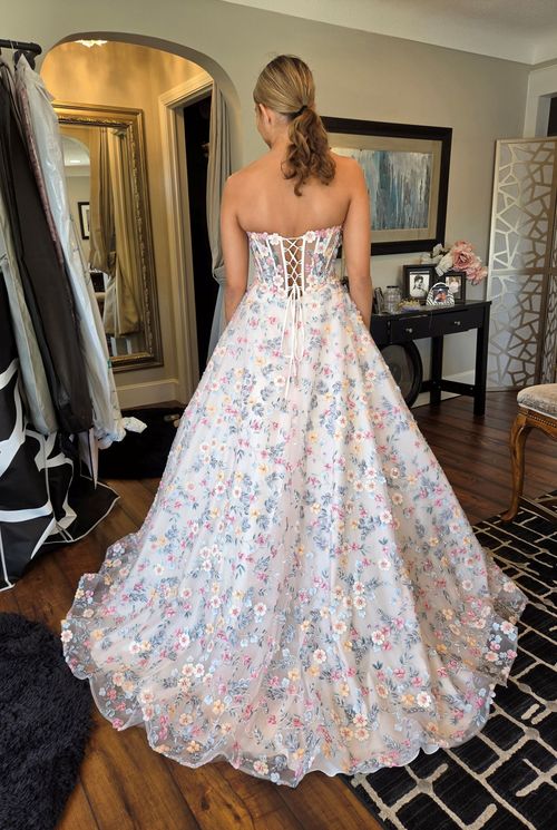 Girl wearing prom dress at Fitting Appointment with Sonya Garcia