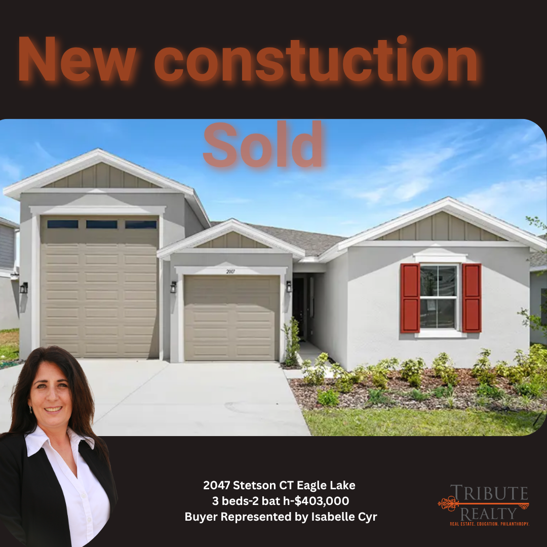 A sold new construction home in Eagle Lake, represented by Isabelle Cyr of Tribute Realty.