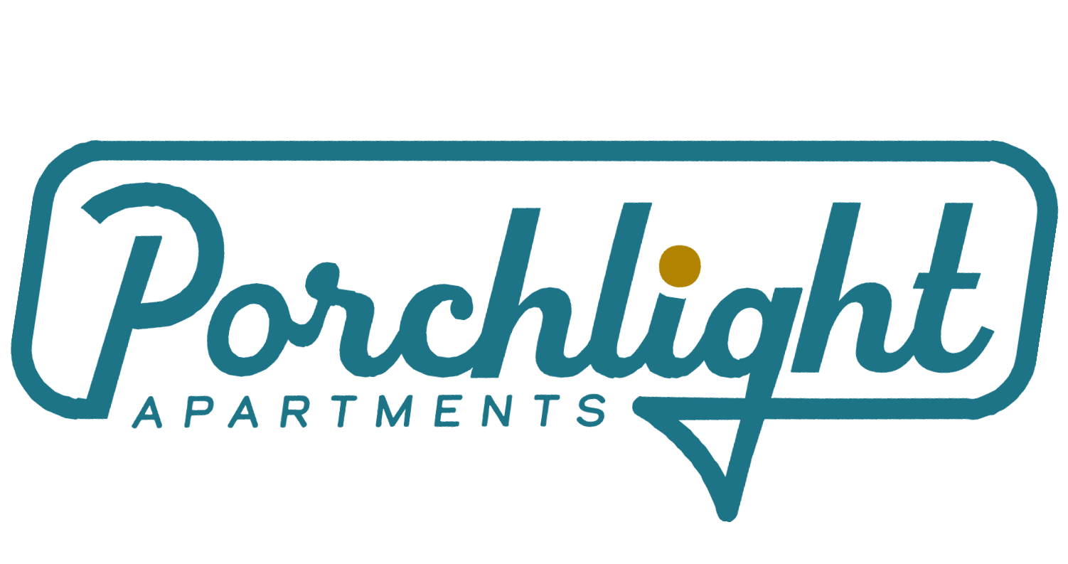 "PORCHLIGHT" in bold, black text with "APARTMENTS" below in smaller, black text.